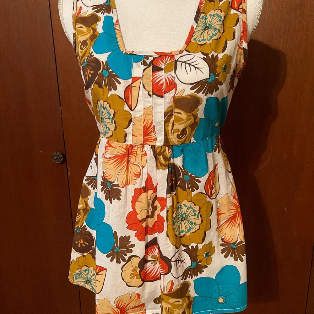 NWOT Susan Lawrence Blue and Orange Fitted Sleeveless Tank Top-Size M